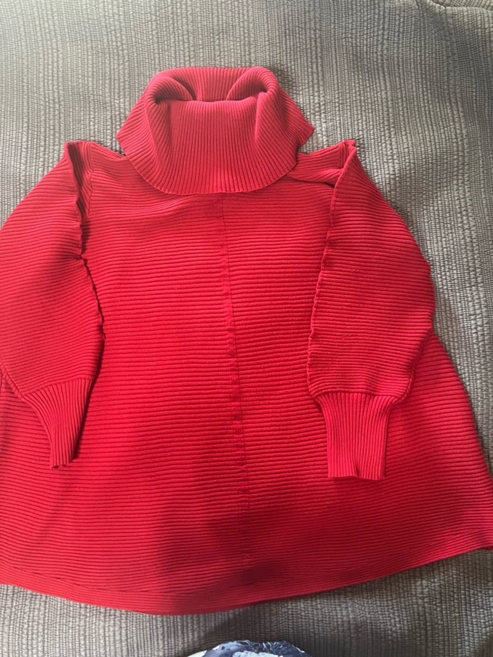 Red Ribbed Turtleneck Poncho Sweater Cape Batwing Sleeve Cozy Chic size 2X